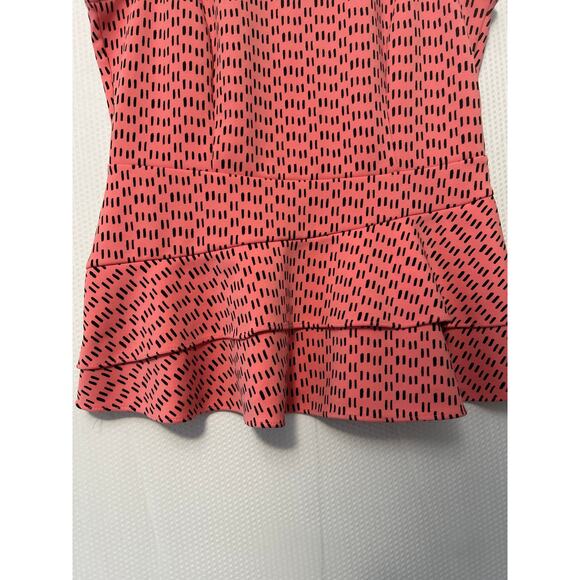 Worthington Pink Black Printed Sleeveless Peplum Ruffle Top Blouse Size Small - Picture 3 of 9